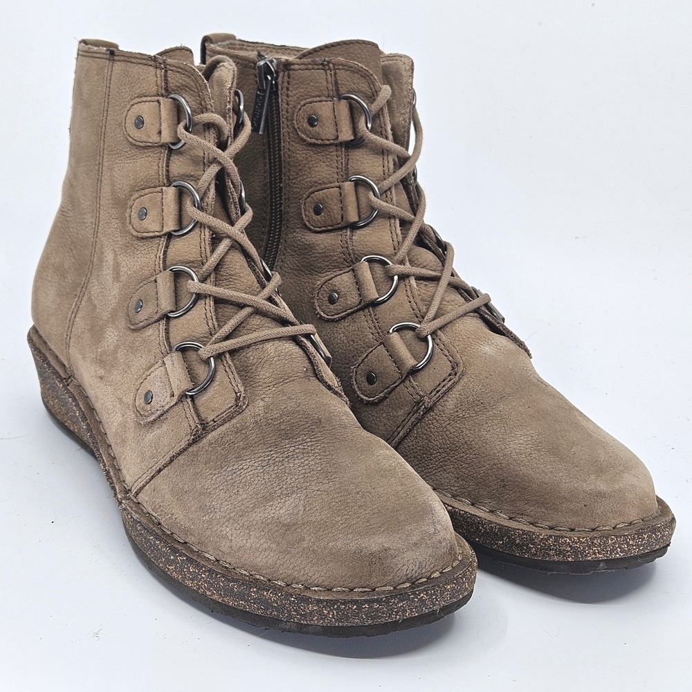 Aetrex Jada Women's Leather Lace Up Comfort Wedge Ankle Boots Side Zip‎ Size 9